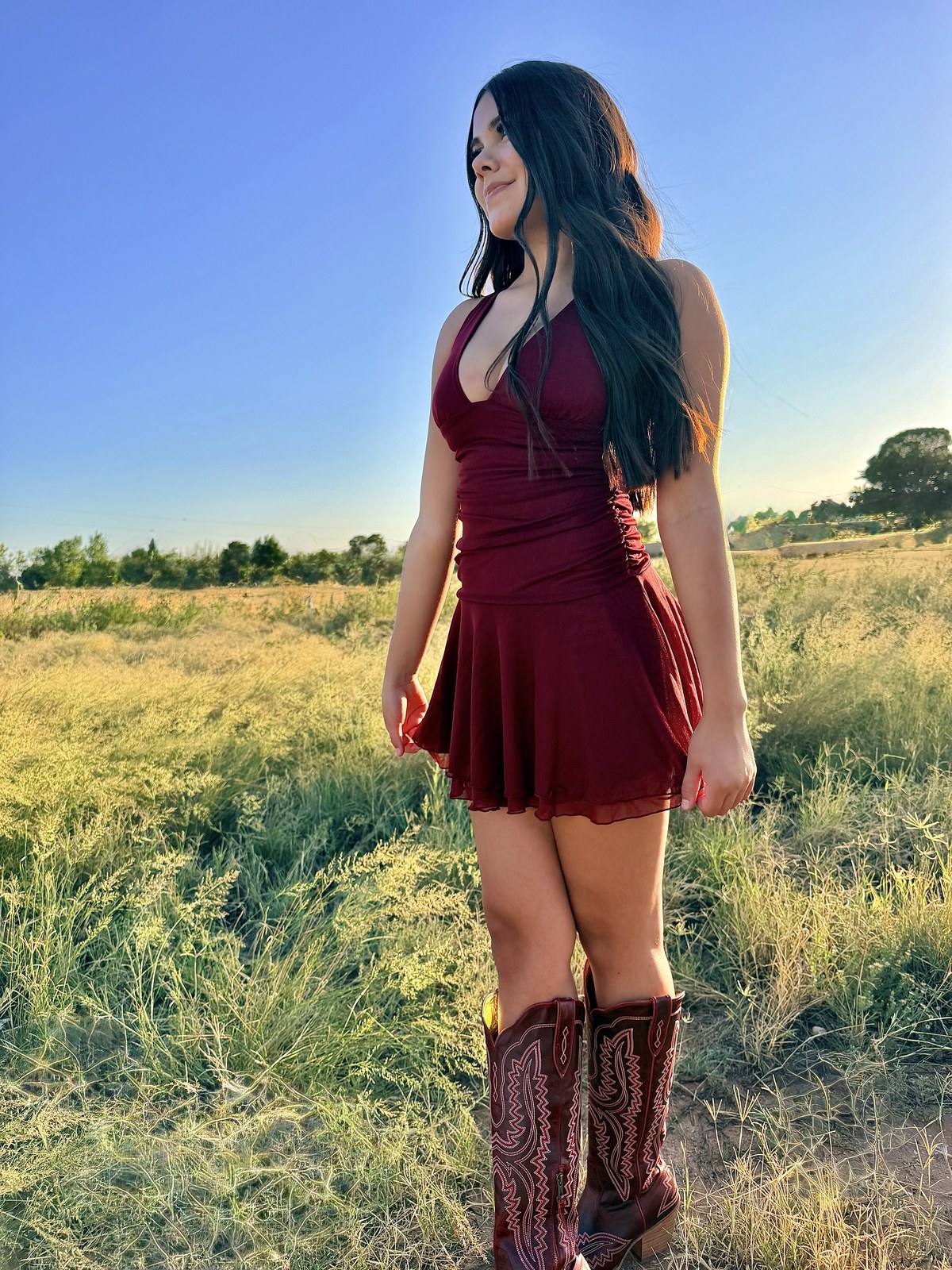 Burgundy dress side view