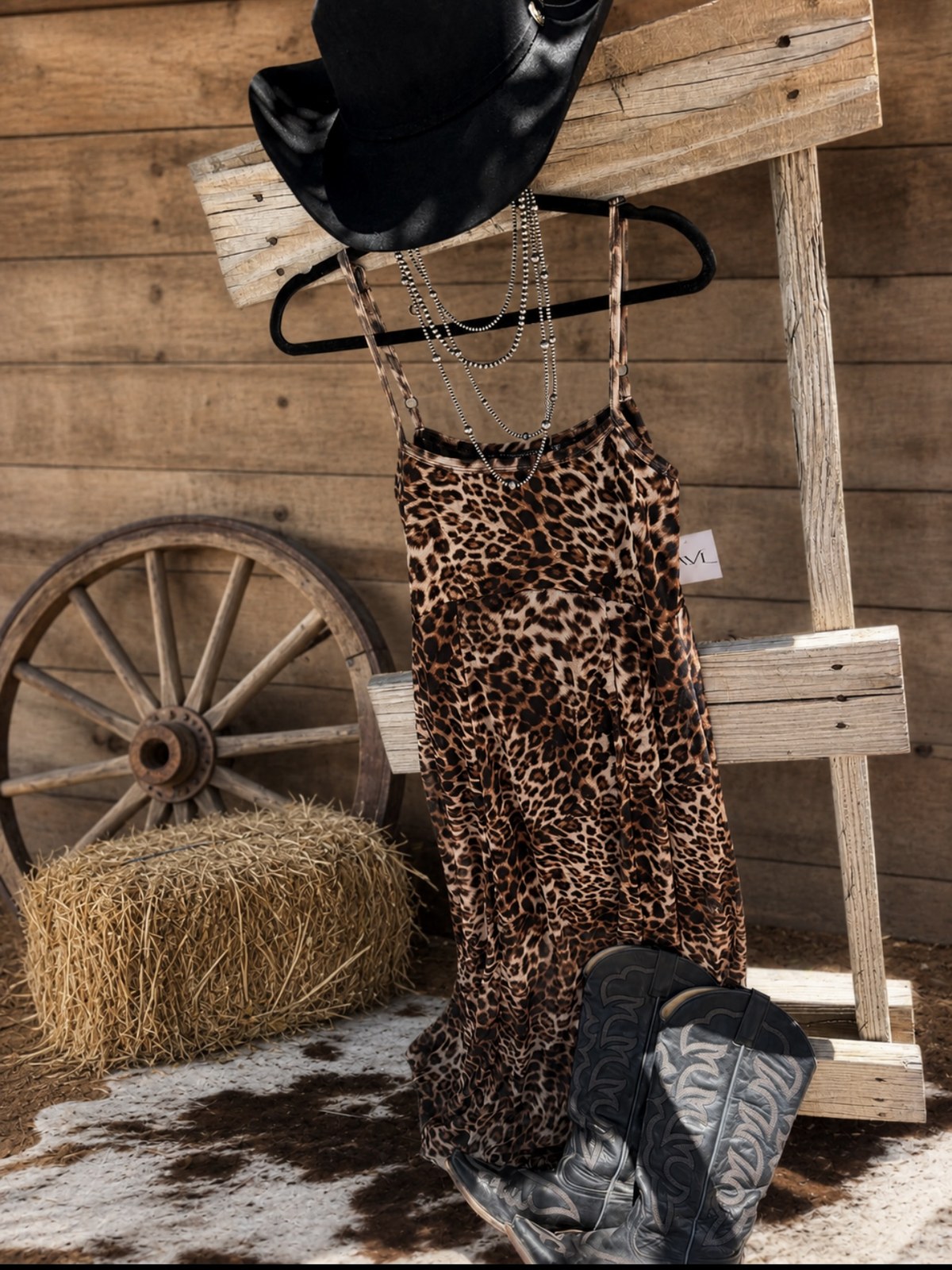 Cheetah mesh dress with cowboy hat and boots
