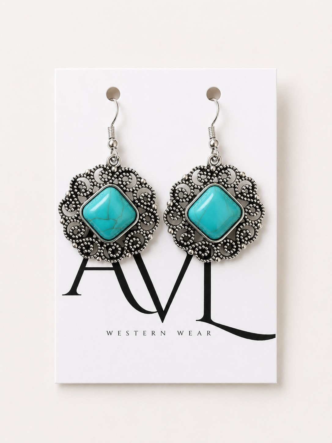 Flower turquoise earrings on AVL card