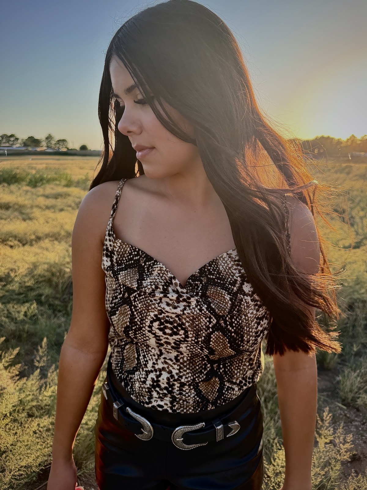 Snake print top with western belt